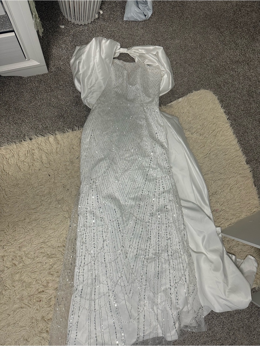 White Beaded Sequin Evening Gown , Prom Dress, Wedding/ Bridal Shower Dress